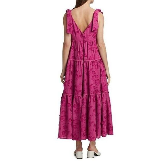 NWT‎ MARCHESA NOTTE Pink Tie Strap Floral Maxi Dress Tiered Wedding Size 14 $545 - Picture 4 of 12